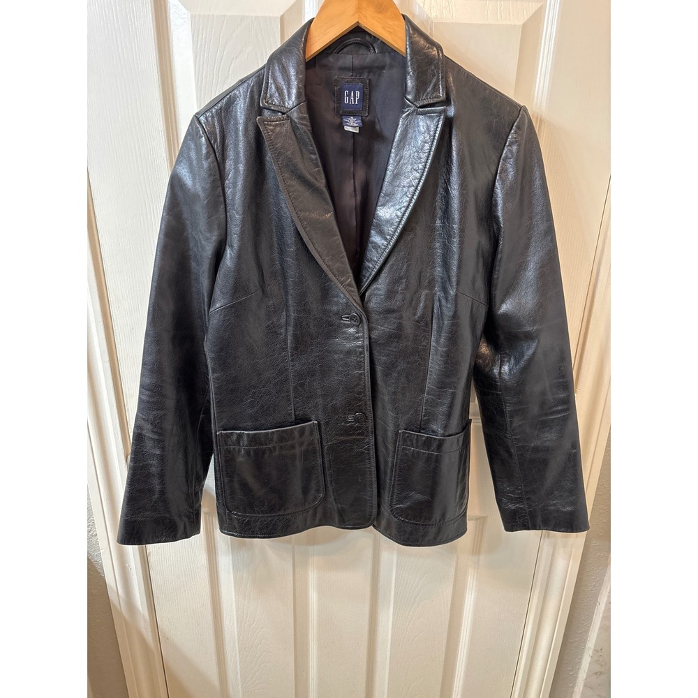 Vintage GAP Black Leather Blazer Jacket Womens Medium Y2K 90s Matrix